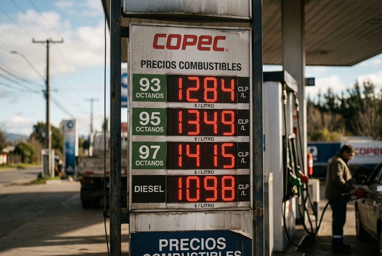 Panel de precios en una bencinera chilena