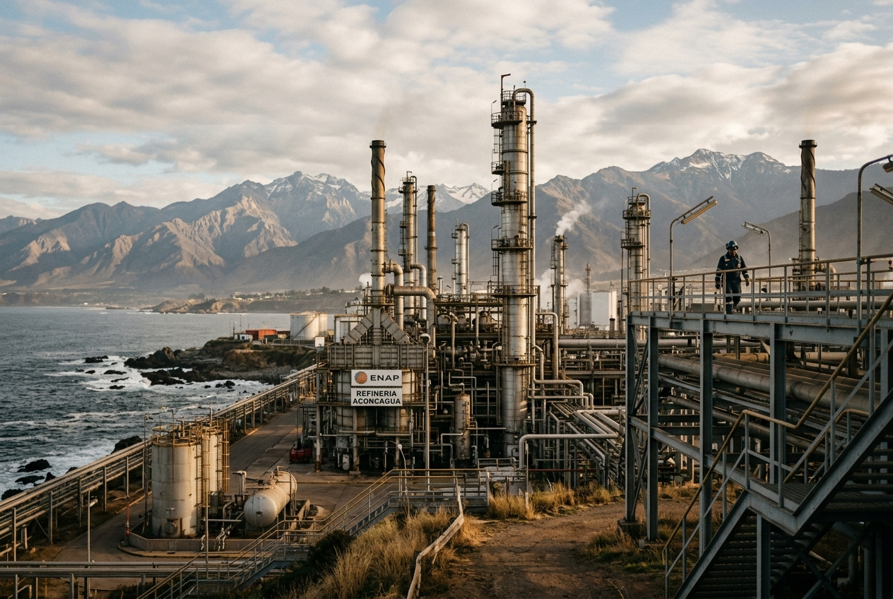 Refineria de petroleo en la costa chilena